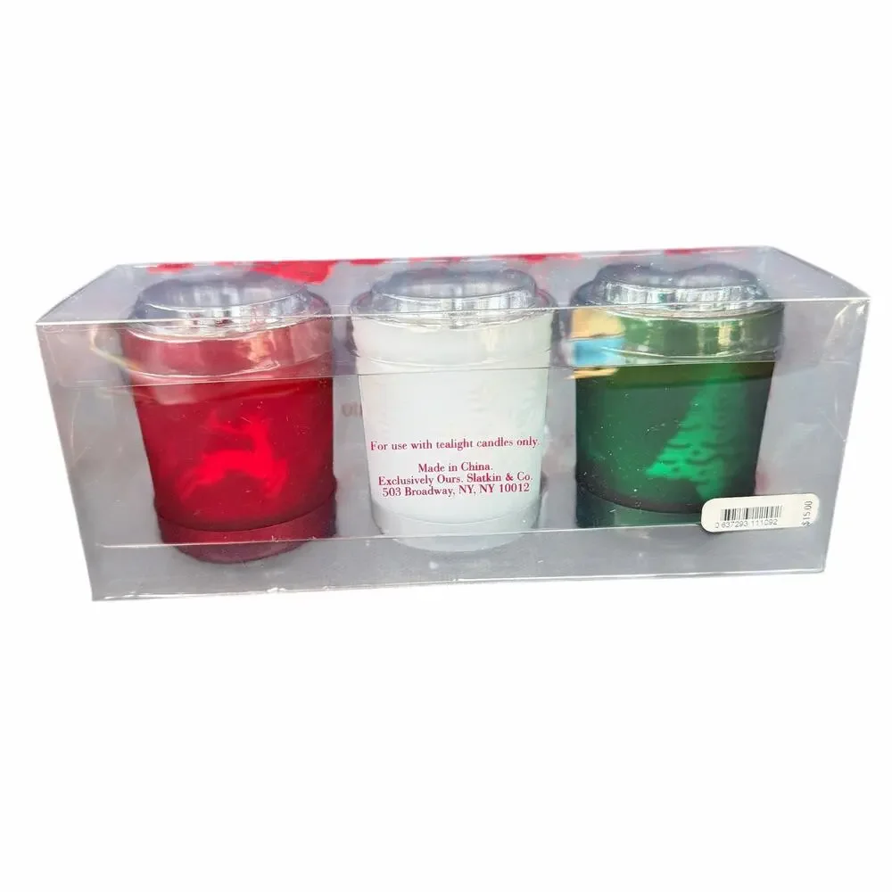 Slatkin Dancing Tealight Trio Christmas Candle Holder Gift Set of 3 NOS HTF